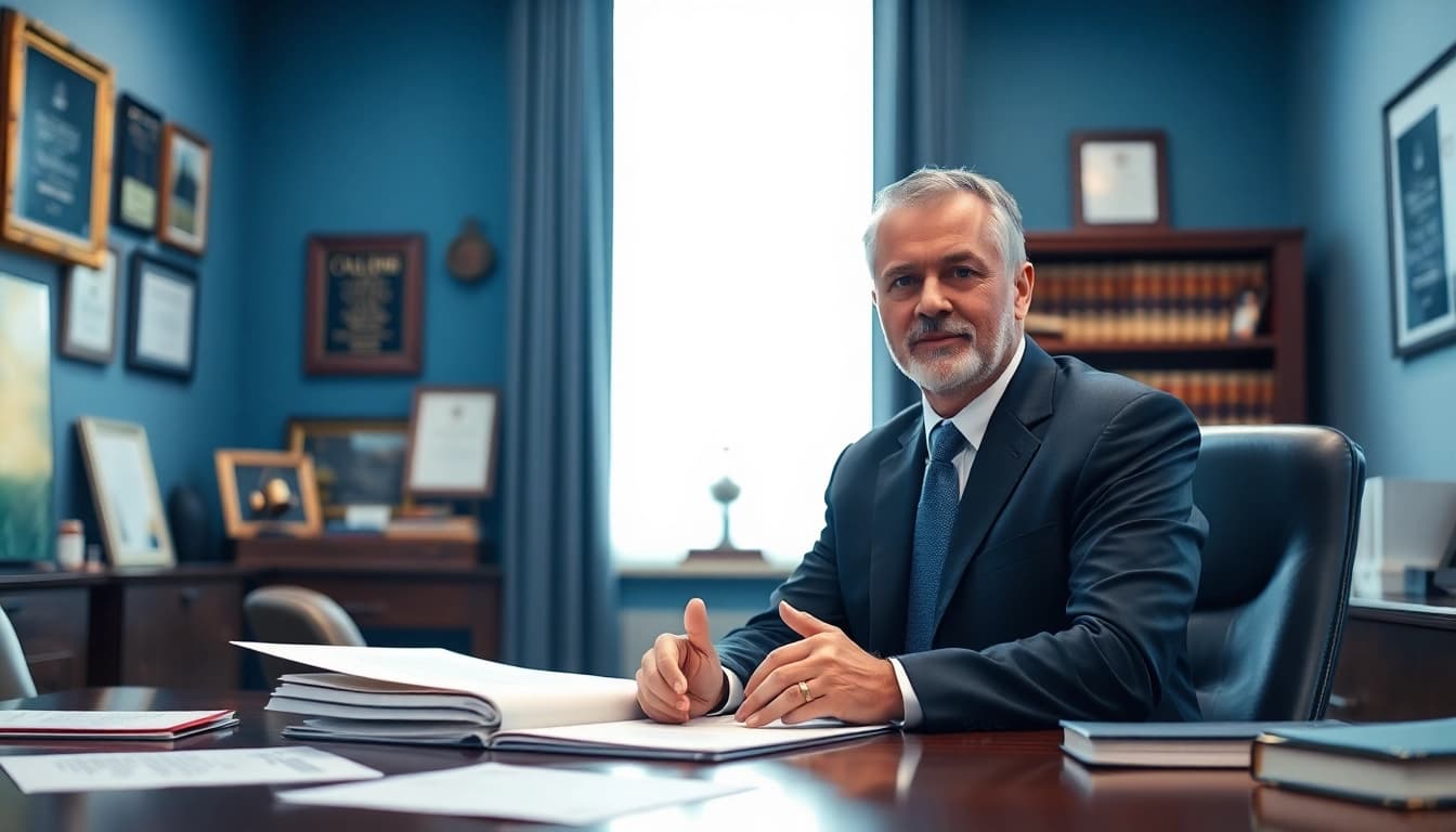 Clearwater truck accident attorney discussing case documents in a professional office setting.