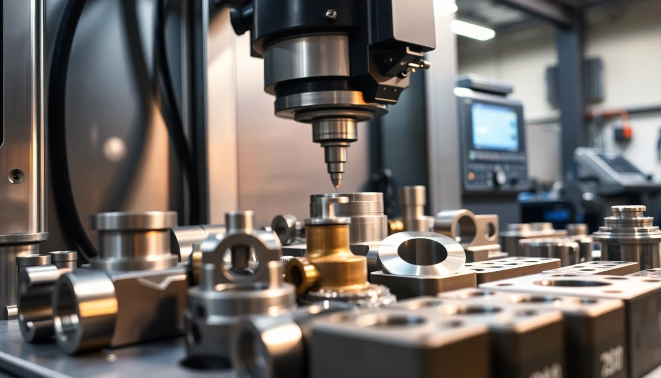 Showcasing Chiheng Custom CNC Machining with precision equipment and custom parts in a bright workshop.