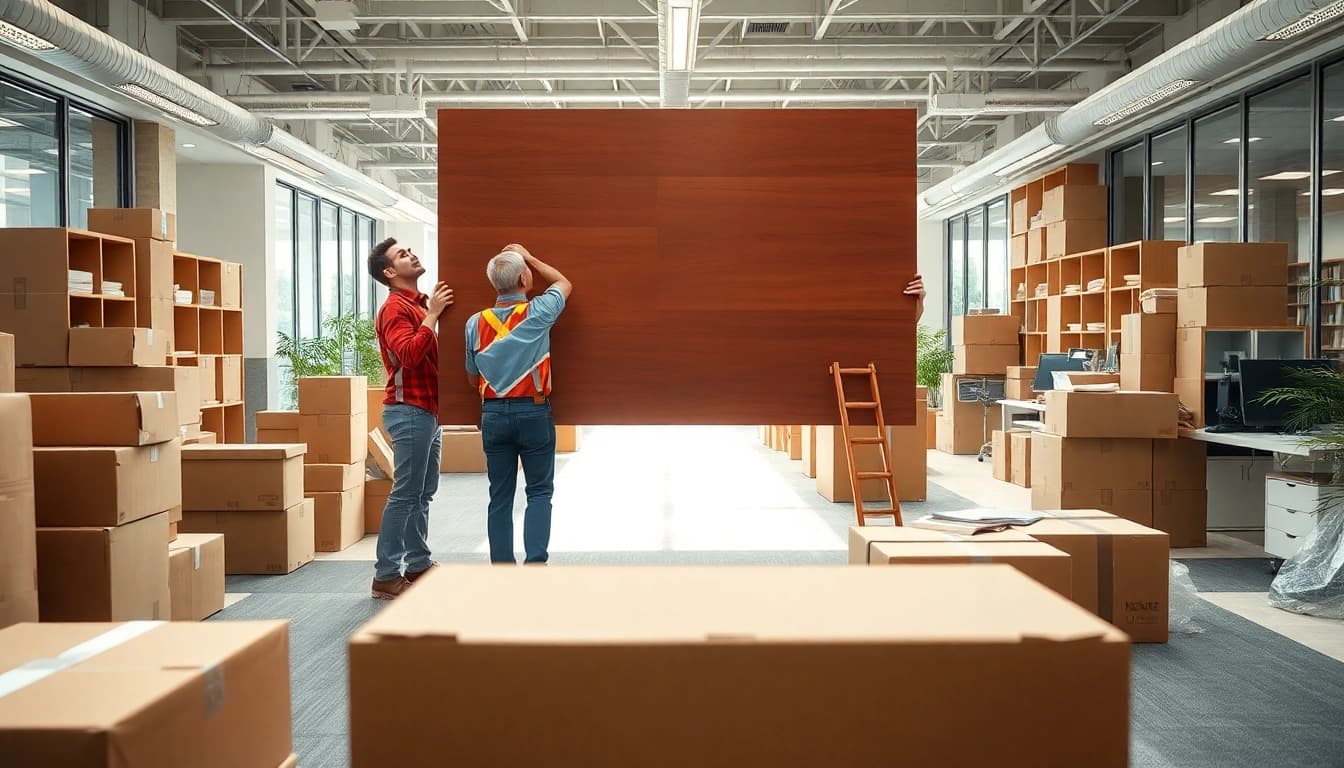 Efficient team from Chicago commercial moving company packing and moving office furniture.