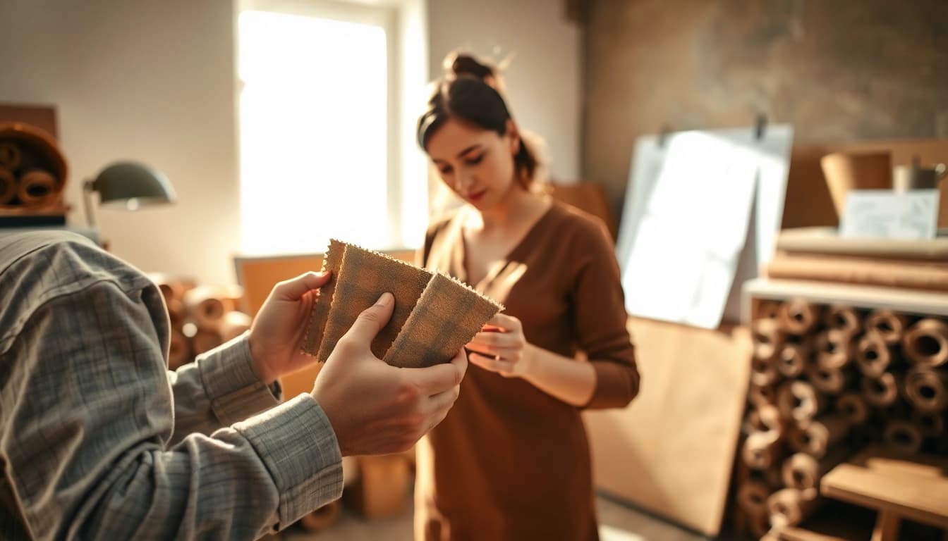 Bekijk badstof per meter voor verschillende interieuroplossingen in een studio.