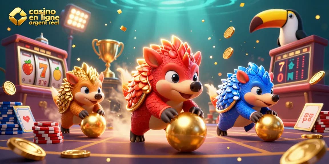 Jouer à casino en ligne argent réel avec des pangolins rivaux et des éléments de jackpot colorés.