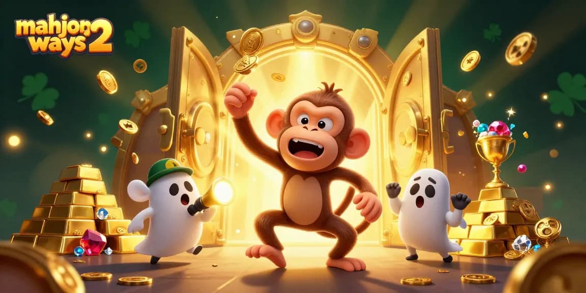 Engage with mahjong ways 2 in a thrilling haunted casino scene featuring gold treasures and playful characters.