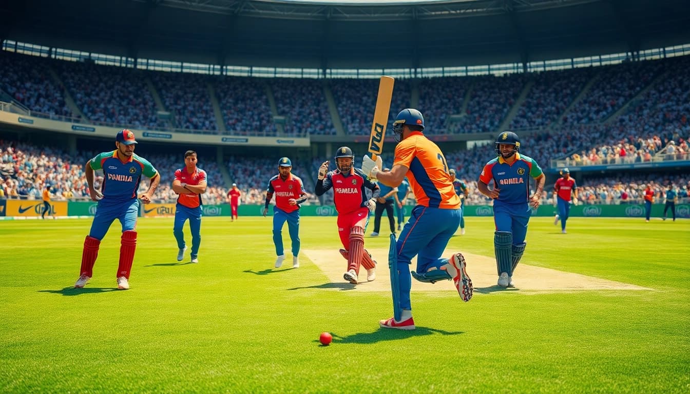 Focus on an engaged cricket team actively playing, showcasing ipl prediction team today excitement in a vibrant stadium.