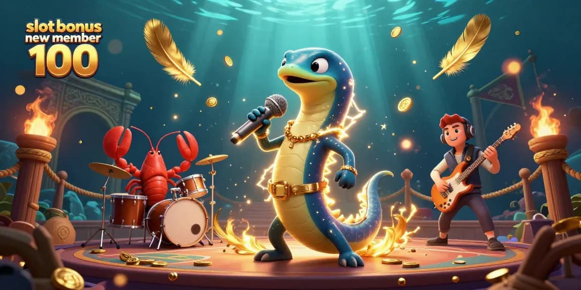 Experience the excitement of slot bonus new member 100 with vibrant underwater casino scene filled with dynamic characters.