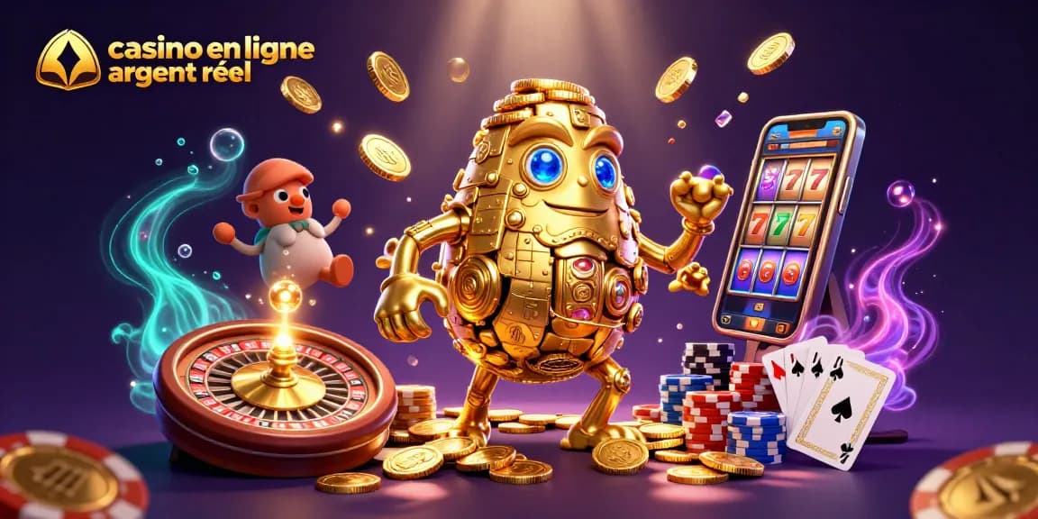 Jouez au casino en ligne argent réel avec le golem en or et une ambiance festive de jeux de casino.