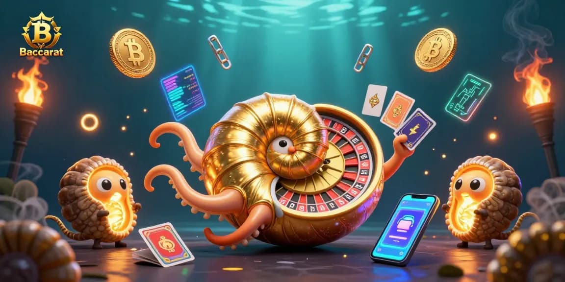 Engage in Baccarat gameplay with vibrant 3D characters and illuminated casino elements.