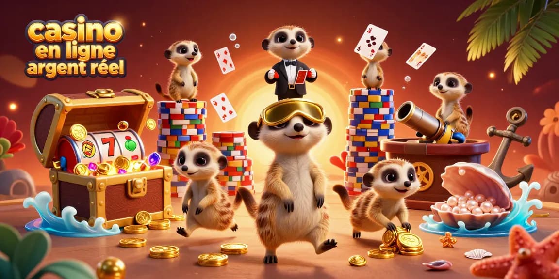 Vivez l'excitation des jeux avec une scène de suricates animée dans un casino en ligne argent réel.