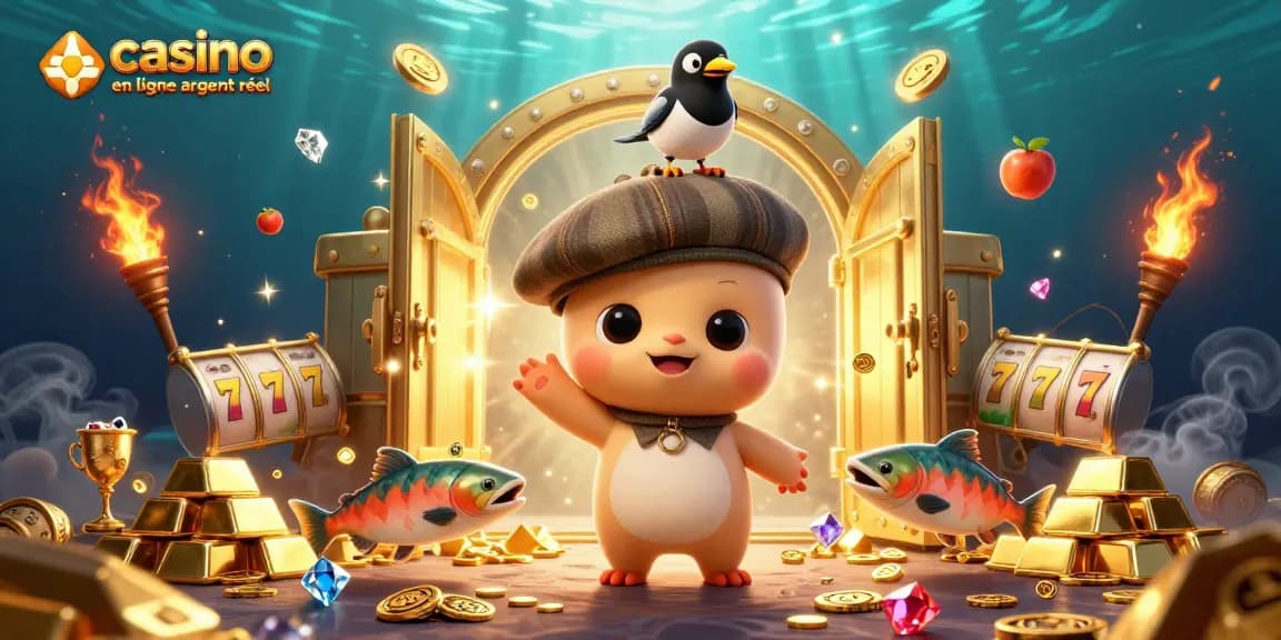 Explorez le casino en ligne argent réel avec une illustration ludique des jeux à thème aquatique.
