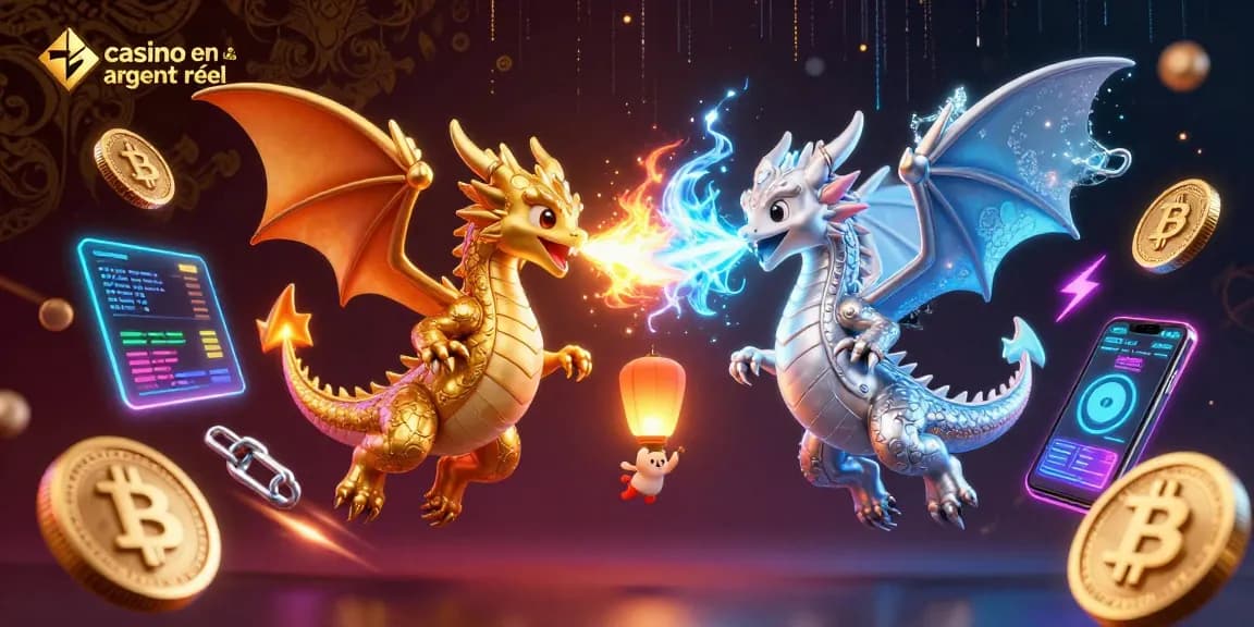 Découvrez le monde dynamique du casino en ligne argent réel avec des dragons et des éléments de cryptomonnaie.