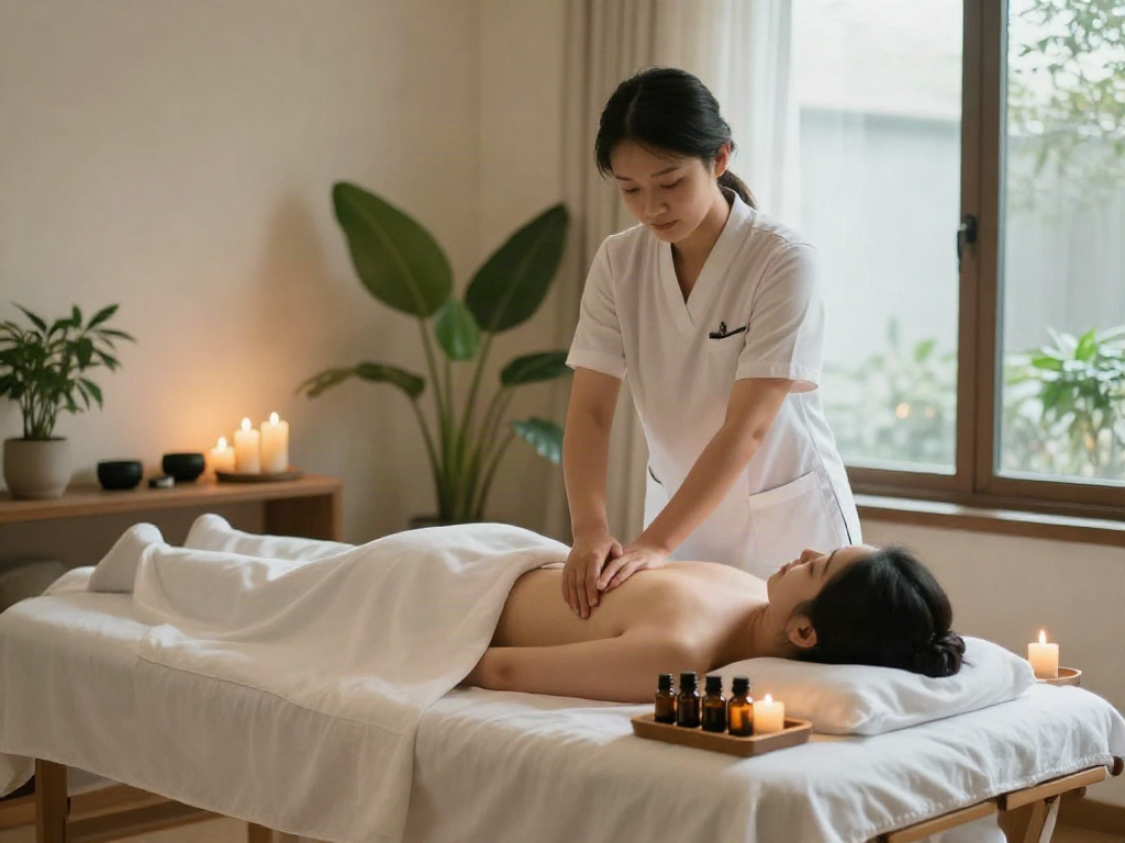 Experienced therapist providing 양천구출장마사지 in a tranquil spa setting with calming ambiance.