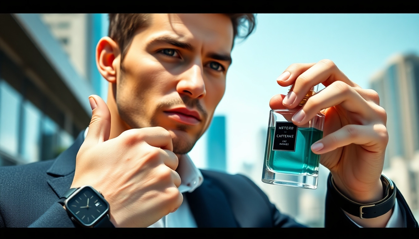 Showing why Should men wear cologne with a stylish man applying fragrance in an urban setting.