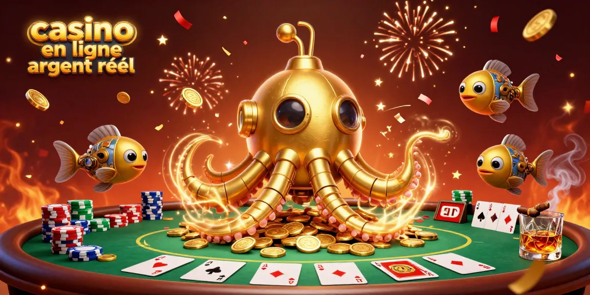 Jouer dans un casino en ligne argent réel entouré de créatures marines et de jetons de poker colorés.