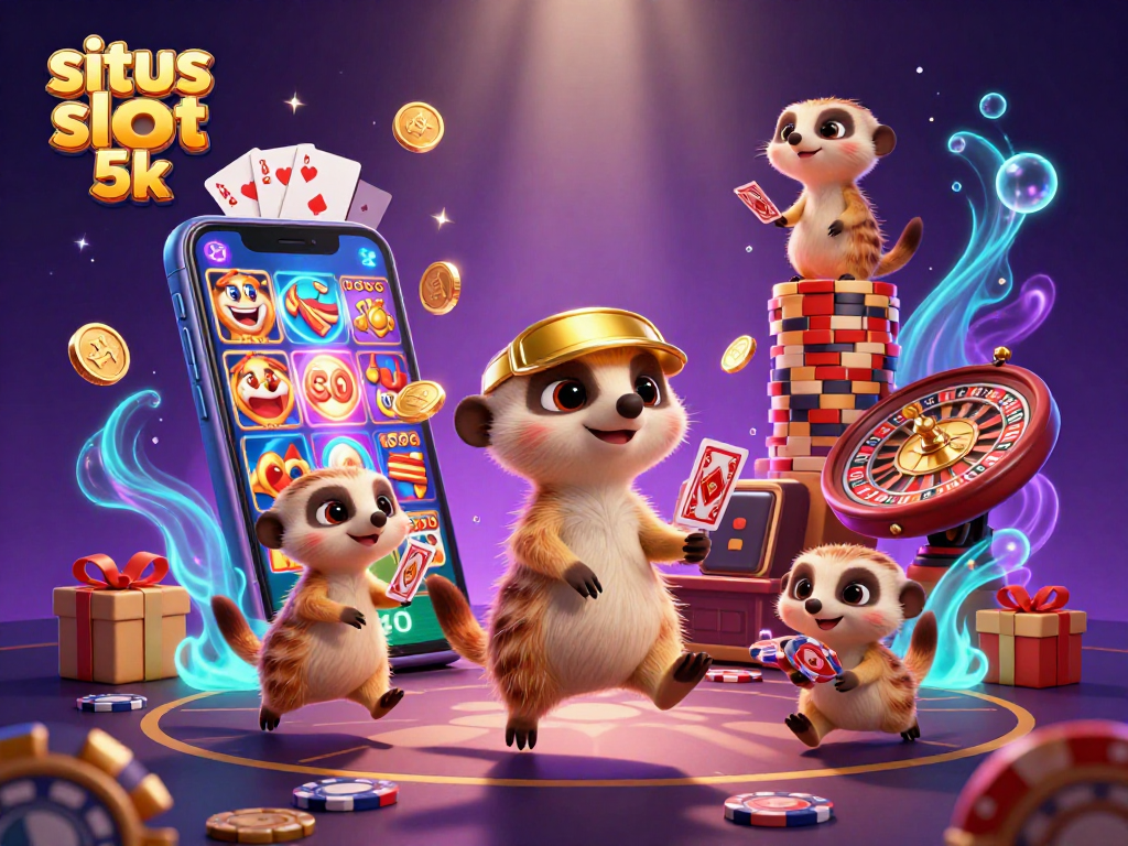 Experience the excitement of situs slot 5k with lively meerkats running a vibrant casino.