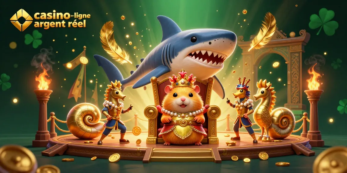 Jouez dans un casino en ligne argent réel avec le roi hamster et ses gardes seahorse, créant une scène captivante.