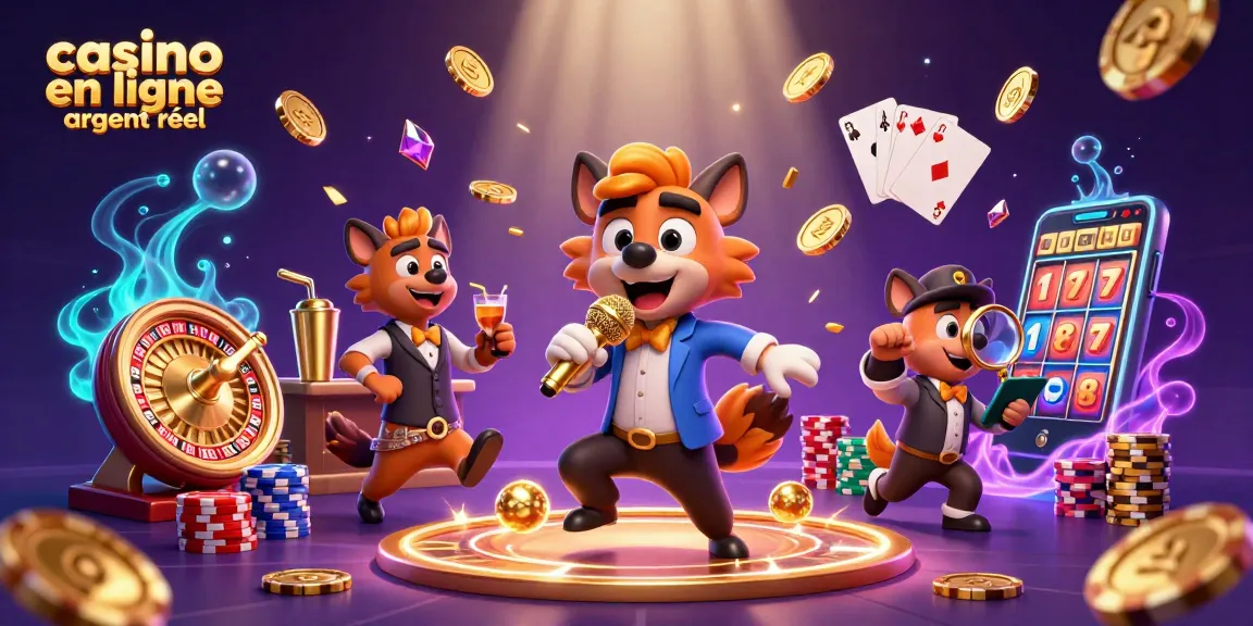 Comédien hyène amusant dans un club de casino en ligne argent réel avec jetons et cartes.