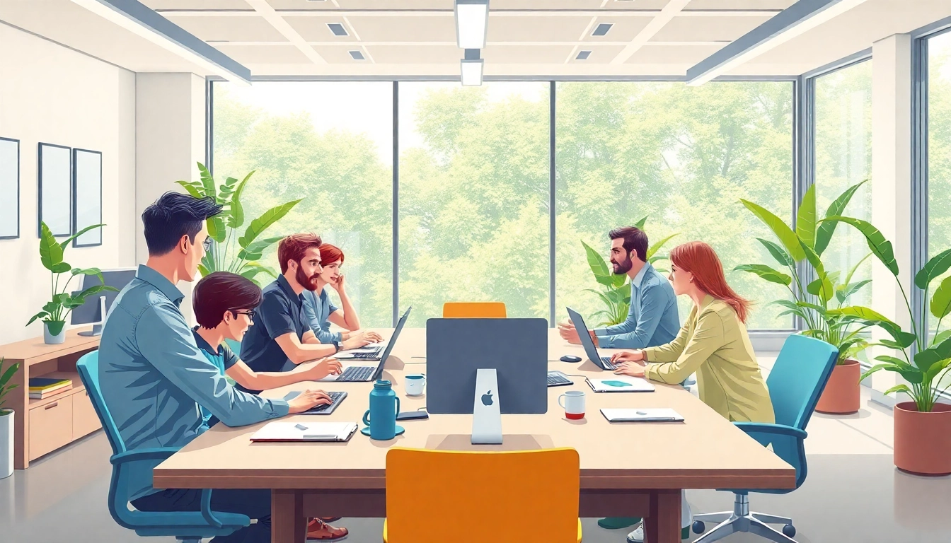 Animationsagentur Team brainstorming ideas in a bright office environment.