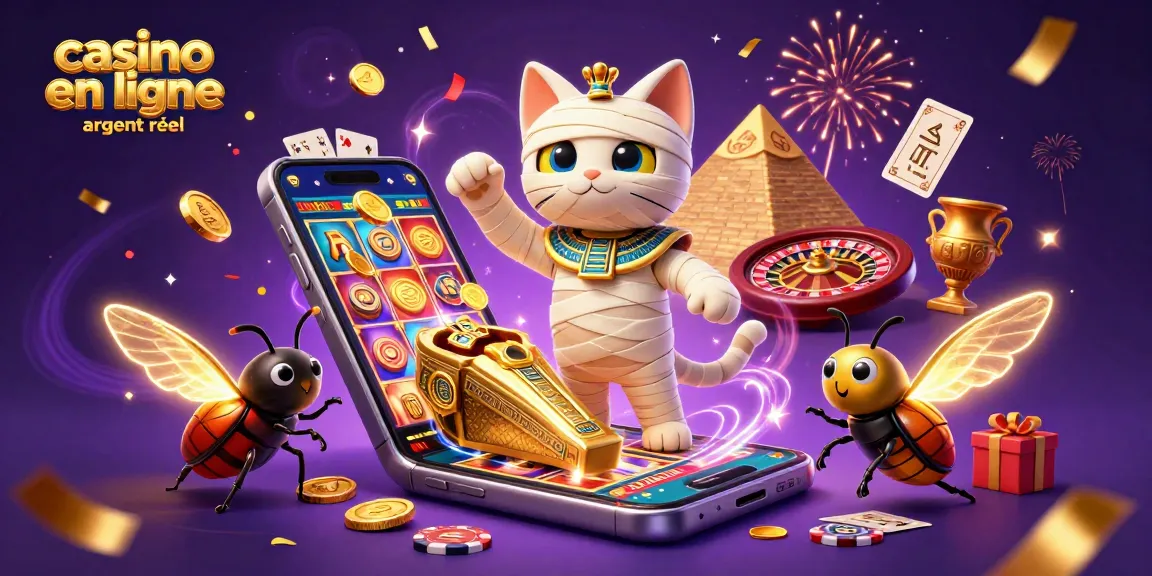 Jouez au casino en ligne argent réel avec un chat momie égyptien dans une scène riche en détails.