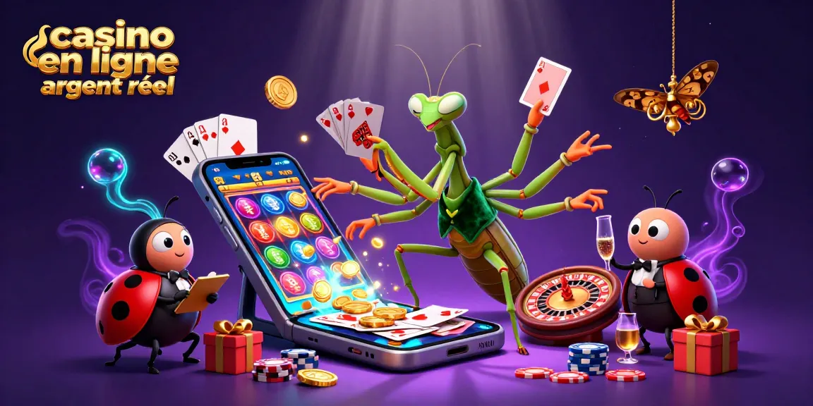 Engagez-vous dans le casino en ligne argent réel avec un caméléon en costume, des cartes à jouer et des jetons.