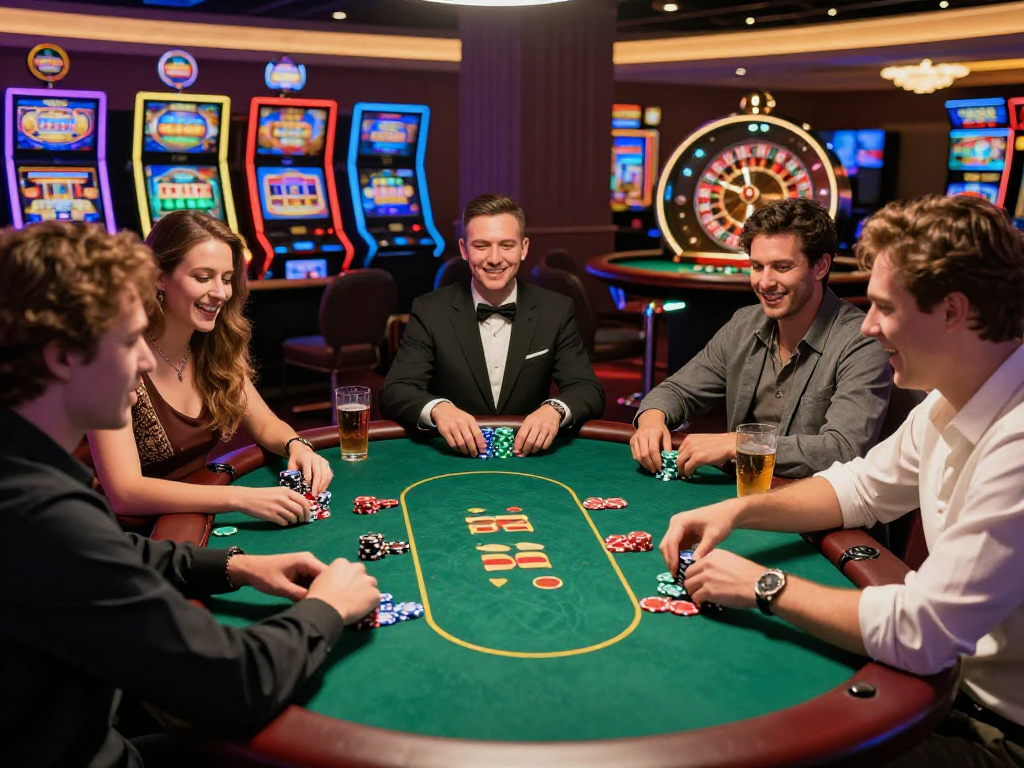 Exciting casino poker scene showcasing friends enjoying rokok88 gaming night with vibrant atmosphere.