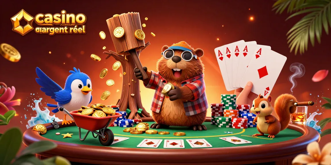 Plongez dans l'univers du casino en ligne argent réel avec ce castor animé qui récolte des pièces d'or.