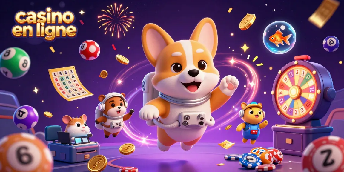 Vivez l'expérience du casino en ligne avec notre illustration, mettant en scène un corgi astronaute et un hamster contrôleur.