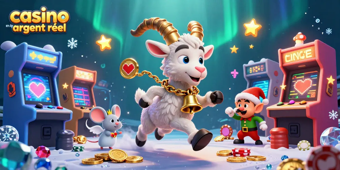 Casino en ligne argent réel avec Krampus et une souris angélique dans une scène festive chaotique