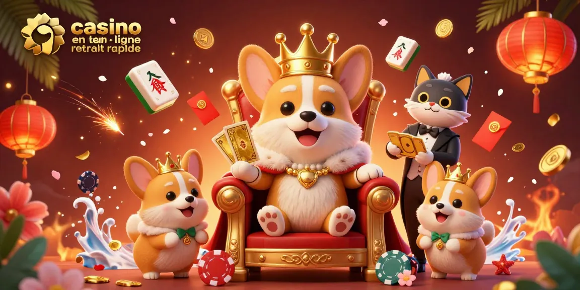 Profitez des jeux sur un casino en ligne retrait rapide avec un corgi royal entouré de joyaux.