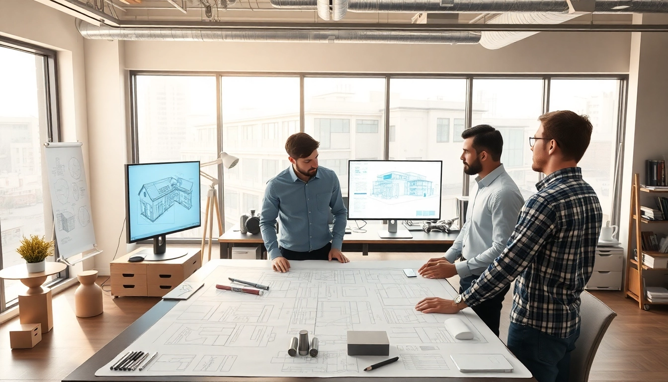 Engineers and designers collaborating on design and engineering projects in a modern workspace.
