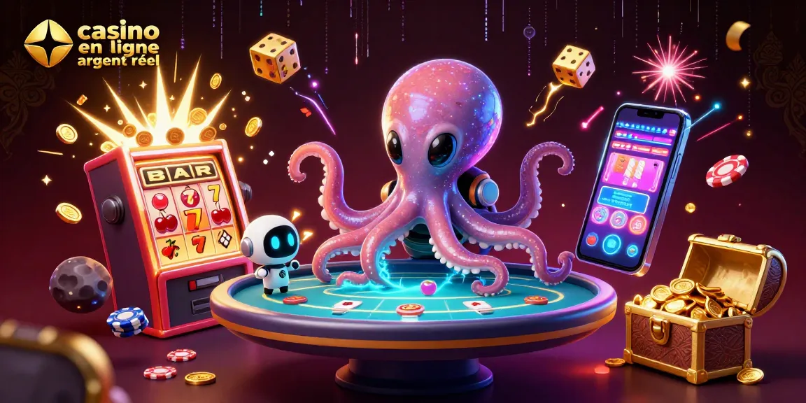 Jouez à casino en ligne argent réel avec un poulpe extraterrestre à une table de poker holographique.
