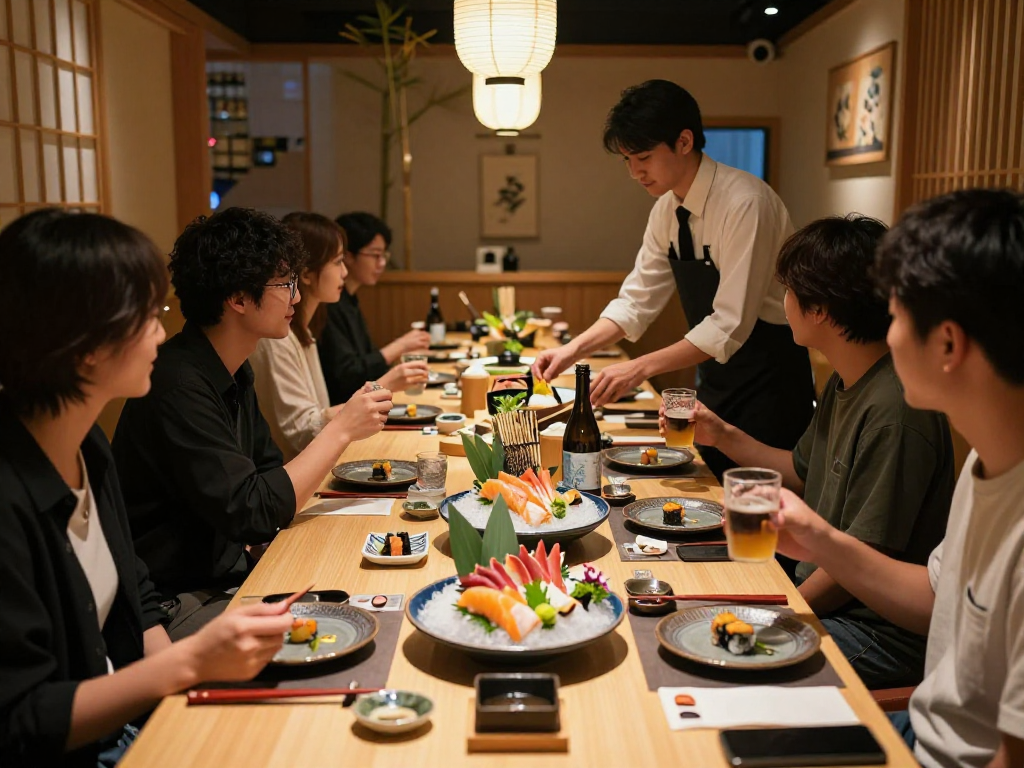 rokok88 daftar sushi celebration scene with friends dining elegantly