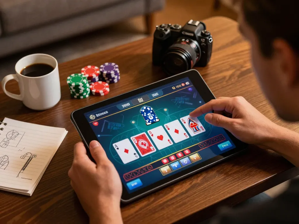 G28 player enjoying online poker on tablet with immersive gameplay experience.