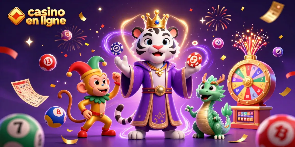 Capture du casino en ligne avec des personnages colorés et des éléments de jeux de hasard animés.