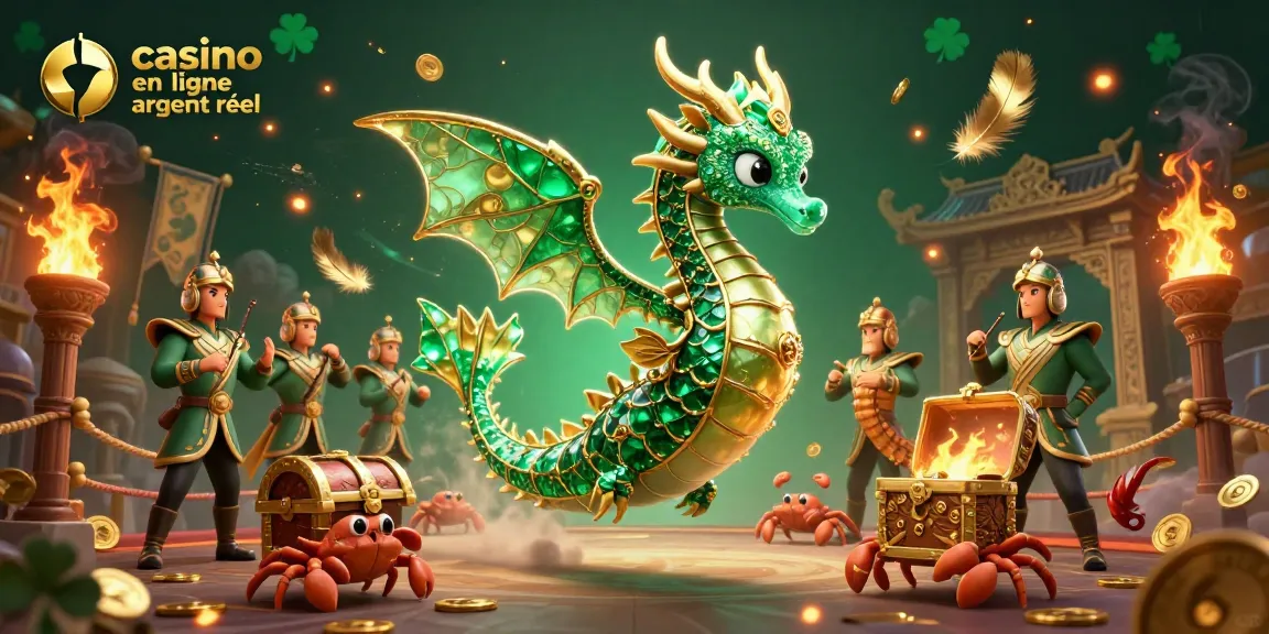 Jouez aux jeux de casino en ligne argent réel avec notre illustration captivante de dragon marin et trésors !
