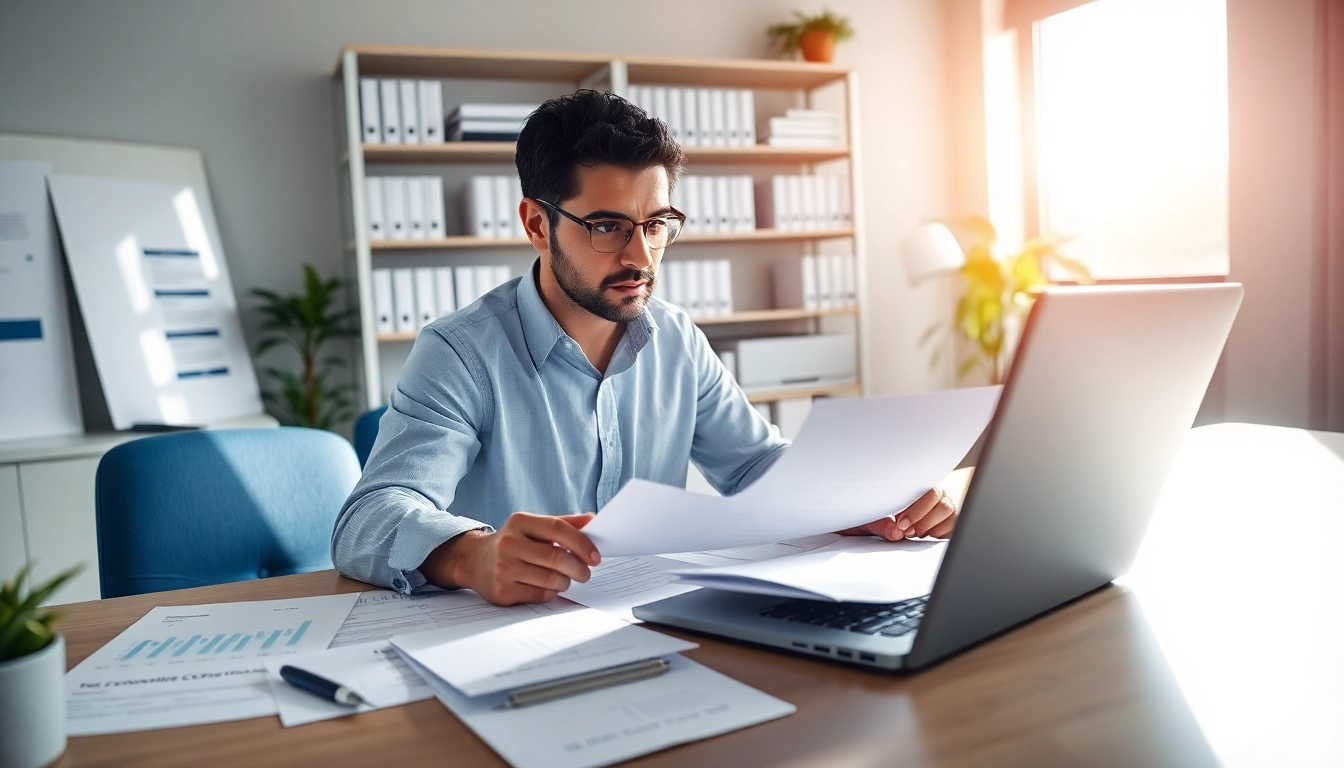 Engaged consultant focused on grants and pre-post award compliance in a modern office.