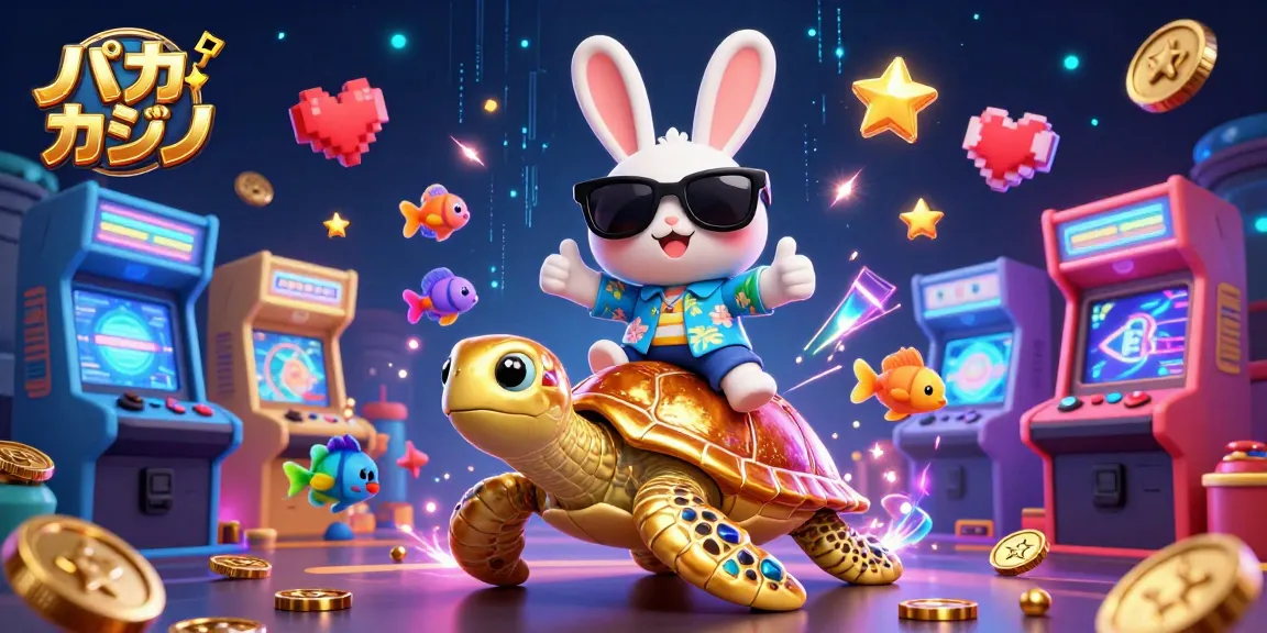 バカラ カジノのために、カジノシーンを楽しむかわいいラビットと海ガメのイラスト。