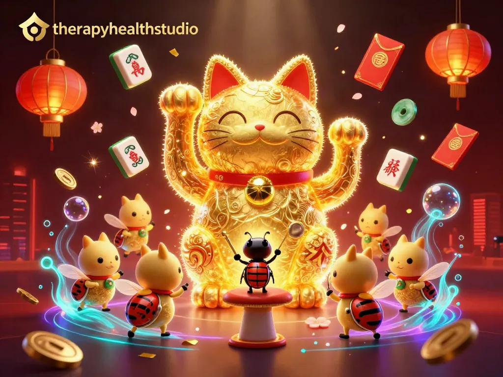 Experience winning with therapyhealthstudio in this vibrant 3D casino-themed lucky cat scene.