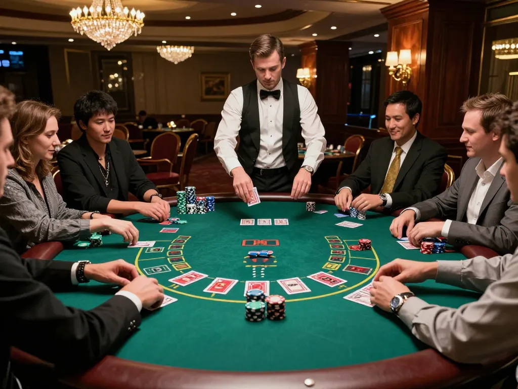 The hidden wiki dark web displayed at an exciting casino blackjack table with players placing their bets in a vibrant atmosphere.