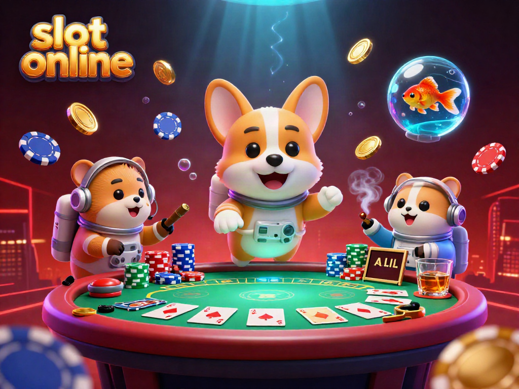 Engage with slot online adventures as the astronaut corgi navigates a space casino filled with poker action.