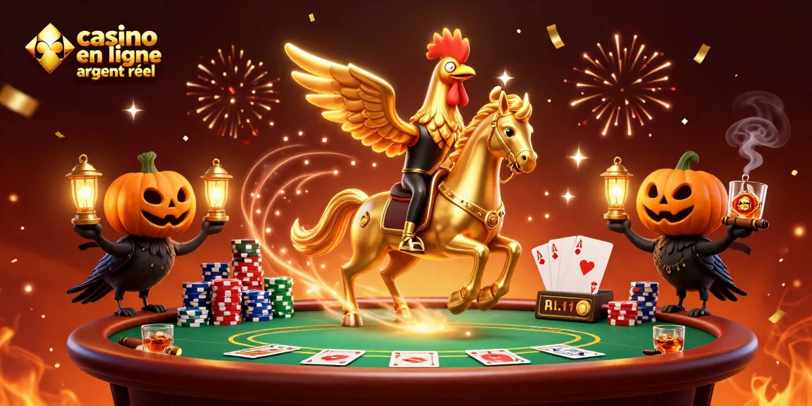 Illustration animée d'un casino en ligne argent réel avec des personnages fantaisistes, ambiance magique.