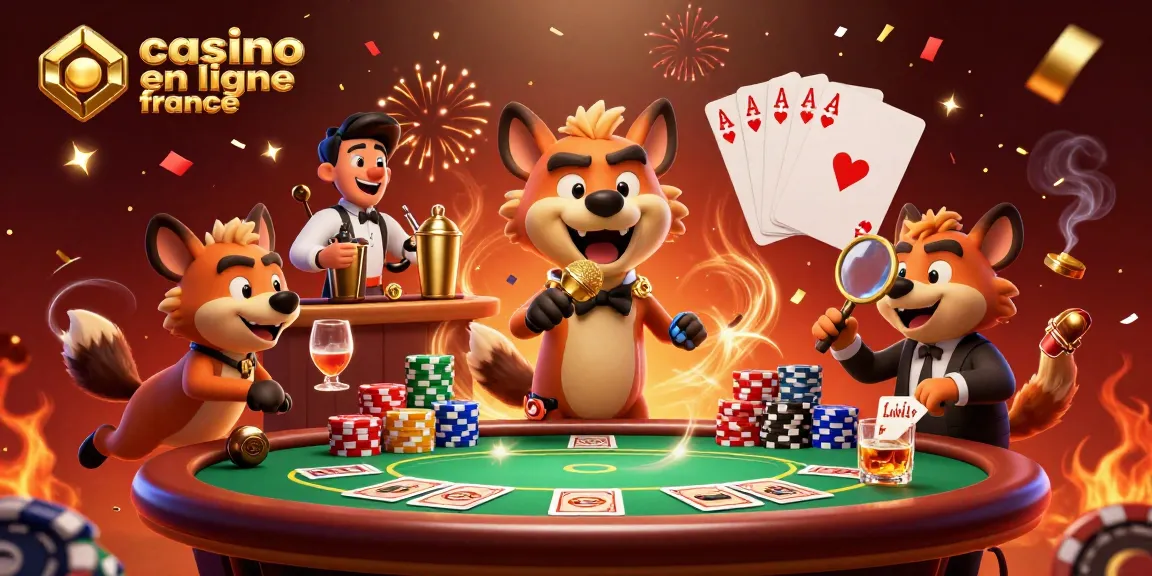 Plongez dans le casino en ligne France avec une scène colorée de hyènes animant un club de comédie.