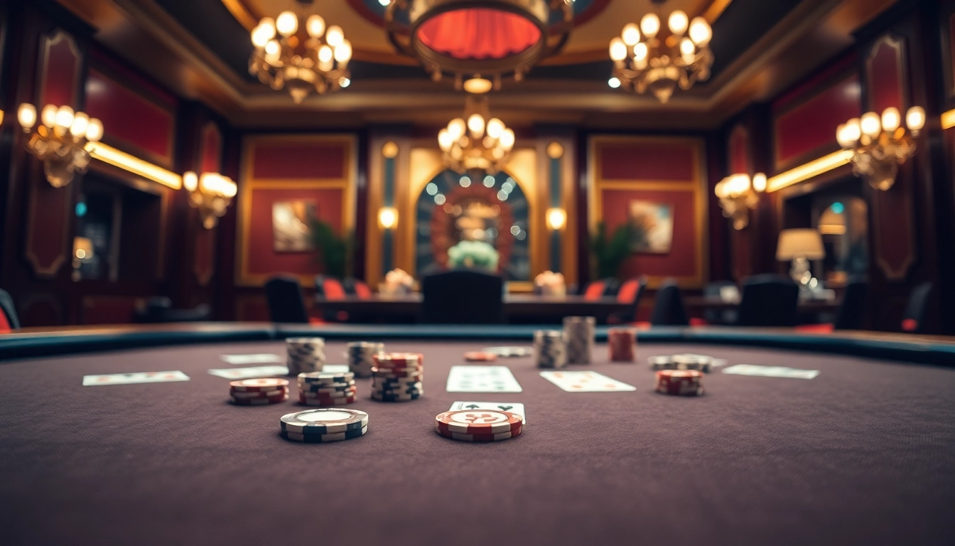 Jutawanbet menawarkan suasana kasino mewah dengan meja poker siap dimainkan.