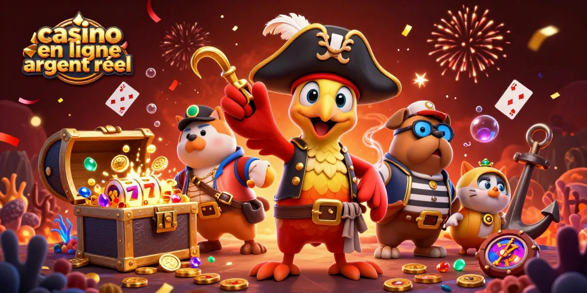 Profitez d'une aventure passionnante de casino en ligne argent réel avec nos personnages animés dans une scène dynamique.