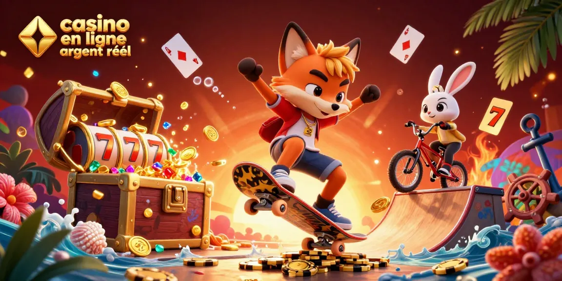 Plongez dans l'action du casino en ligne argent réel avec un renard skateboard en plein saut