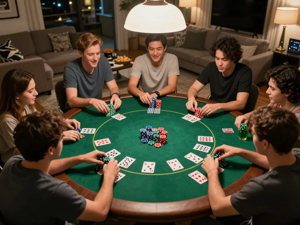 Exciting home poker night action with friends showcasing fun and strategy on xfzc168 gaming table