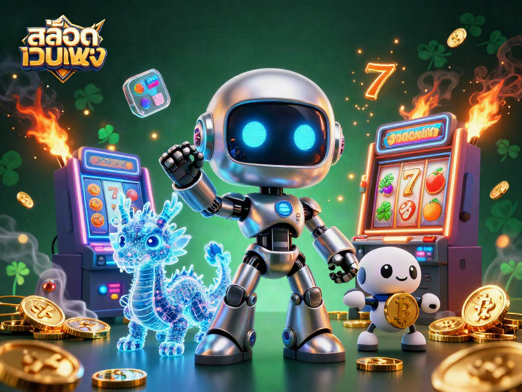 Spin and win with สล็อตเว็บตรง in this vibrant casino-themed digital illustration.