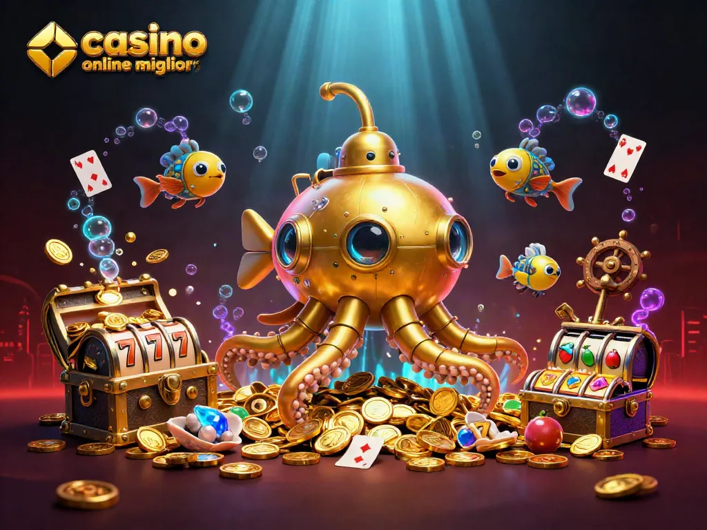 Grafica 3D dei migliori casino online, con kraken e slot che esplodono di ricchezze.