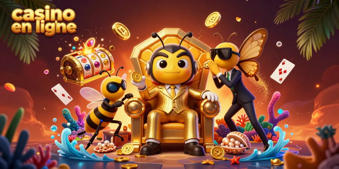 Gagnez au casino en ligne avec une scène vibrante des personnages animés et des éléments de jeu éparpillés.