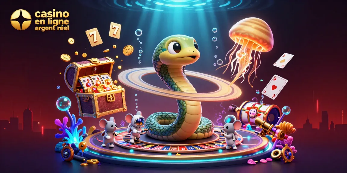Un serpent à anneaux de Saturne représentant un casino en ligne argent réel avec des astronautes pariant autour.