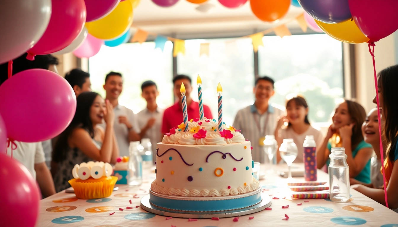 Enjoy a vibrant Singapore birthday party with festive decorations and joyful guests celebrating.
