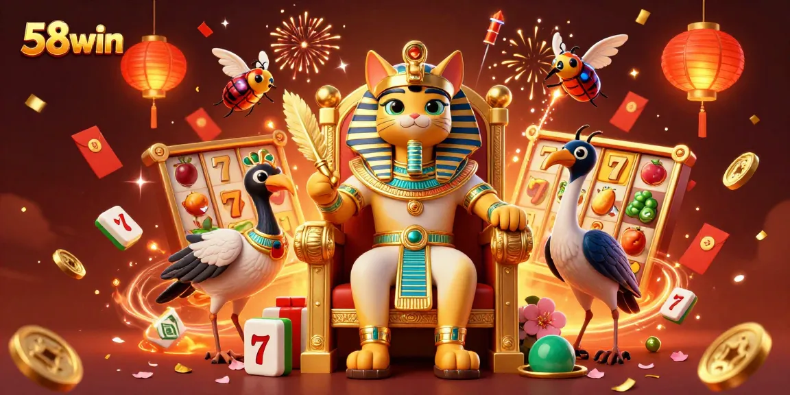 Join the excitement of gaming at 58win with vibrant slot reels and golden treasures.